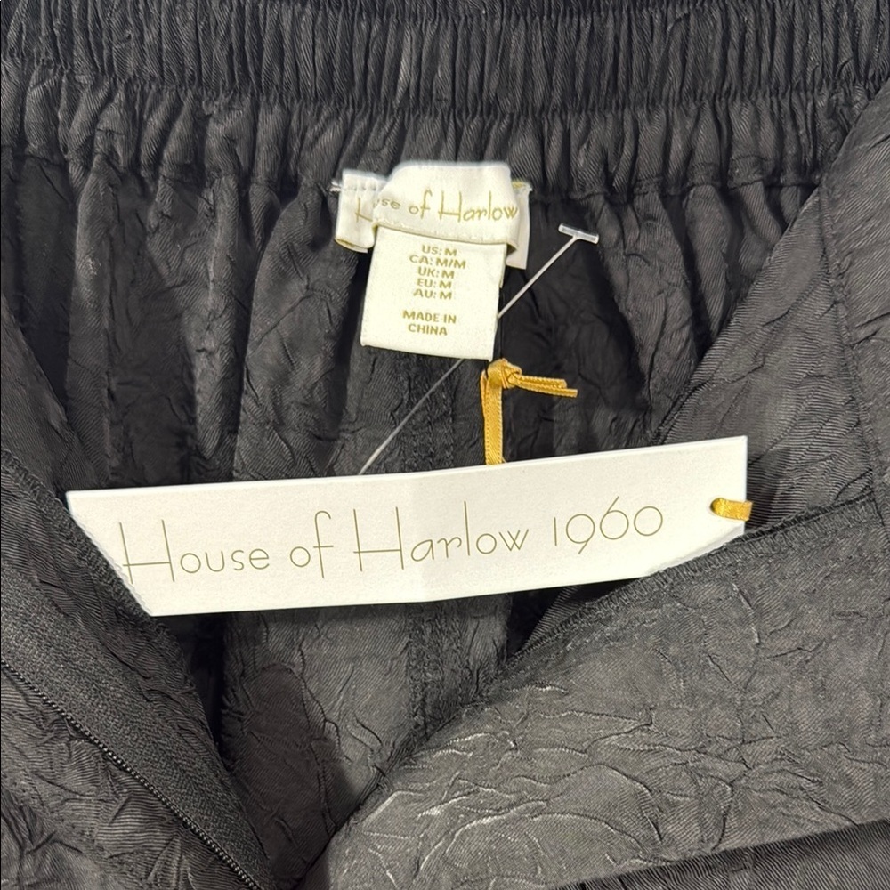 HOUSE OF HARLOW 1960 BLACK JACQUARD PALAZZO PANTS SIZE M NWT - Picture 2 of 10